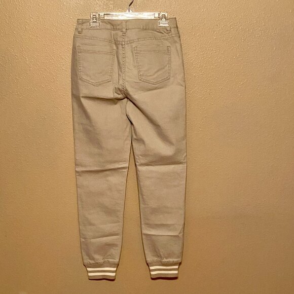 DG2 Diane Gilman Tan Denim Jeans Striped Elastic Ankle Cuffs Stretch Size (8T) - Picture 2 of 8